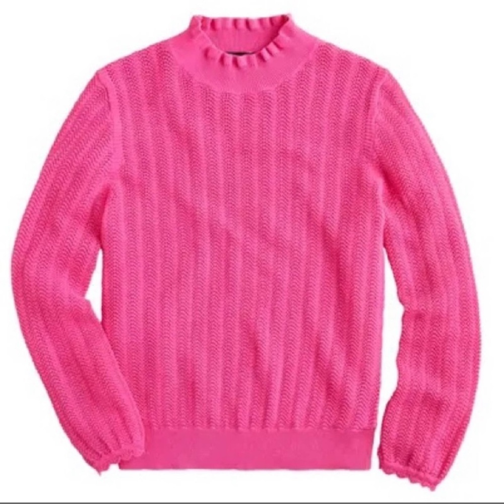 J.Crew Pointelle Ruffle Mockneck Sweater Pullover XS